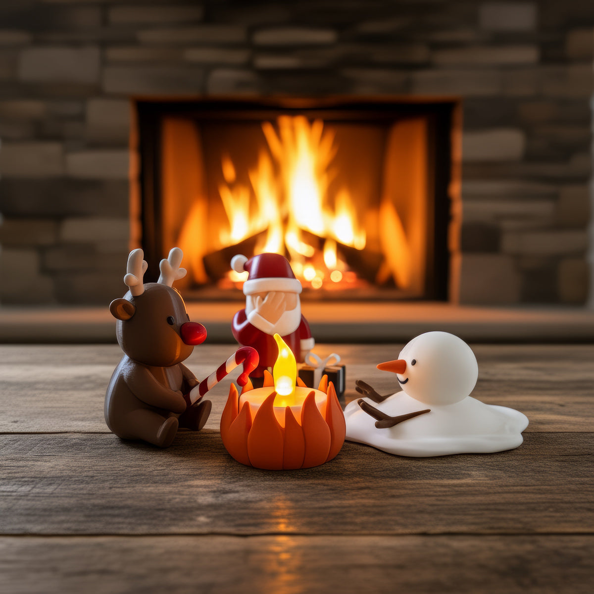 Kerstkampvuur voor een knapperend haardvuur