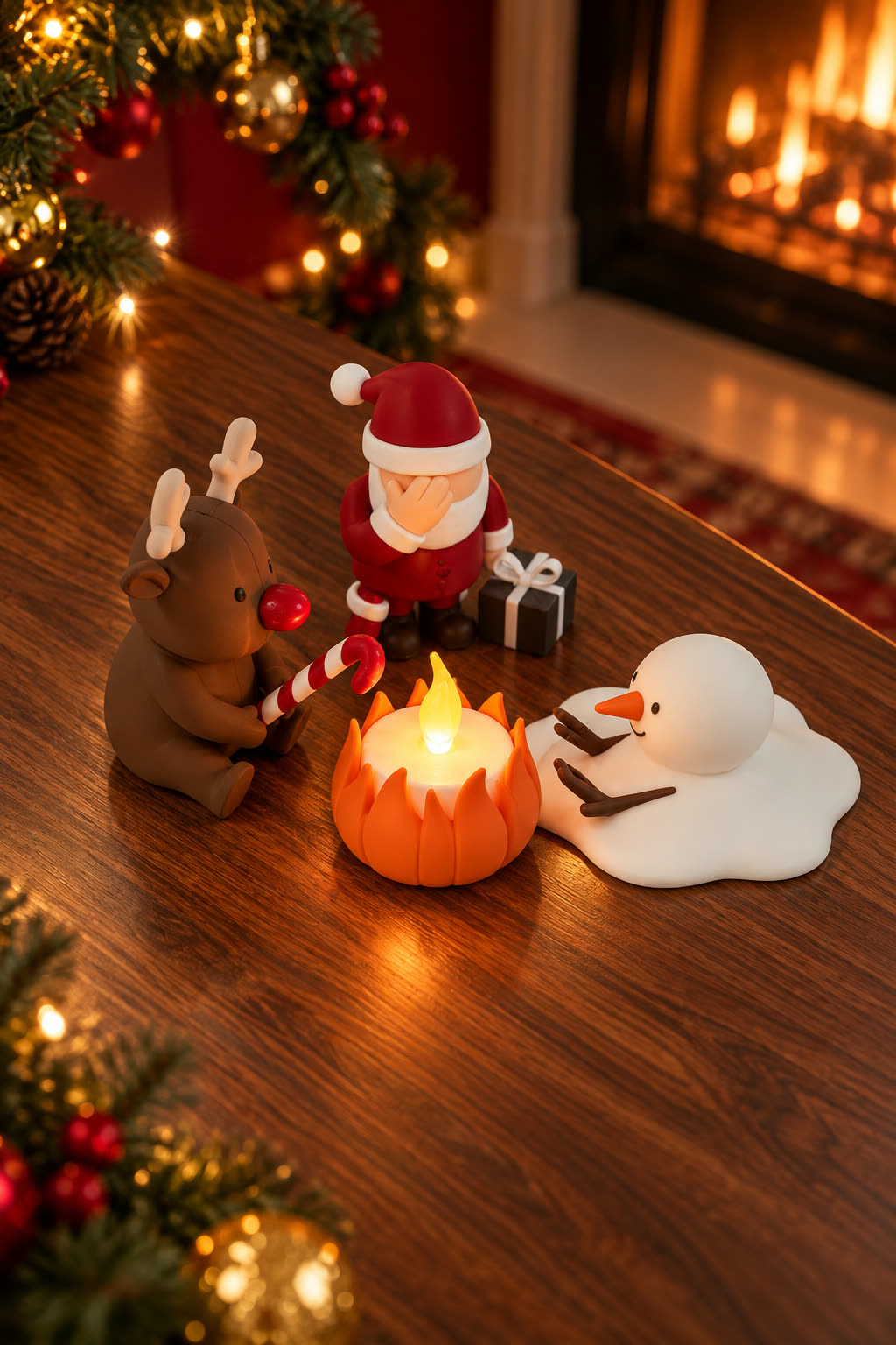 Christmas Campfire-set van Yafico, sfeer: dieprood bij de schouw