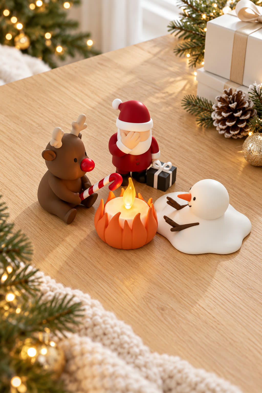 Christmas Campfire-set van Yafico, sfeer: luchtig wit met gouden lichtjes