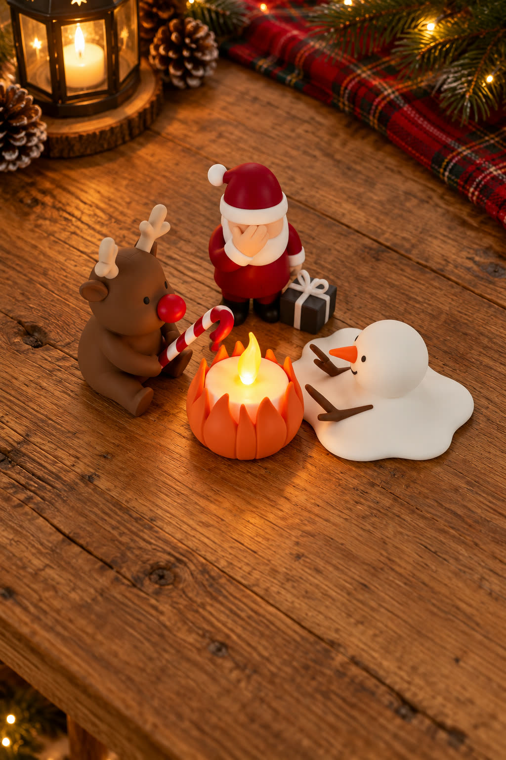 Christmas Campfire-set van Yafico, sfeer: rustiek chalet bij avondlicht