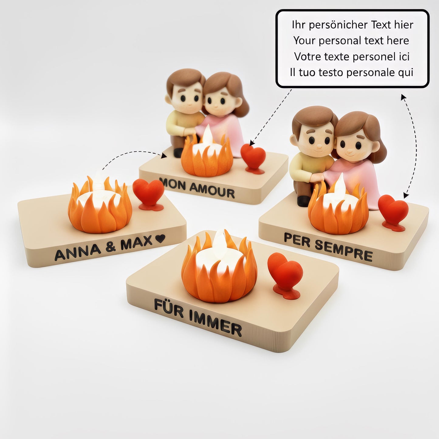 Gepersonaliseerd Kampvuur Koppel LED Waxinelichthouder “You Melt My Heart” – Romantisch Valentijnscadeau