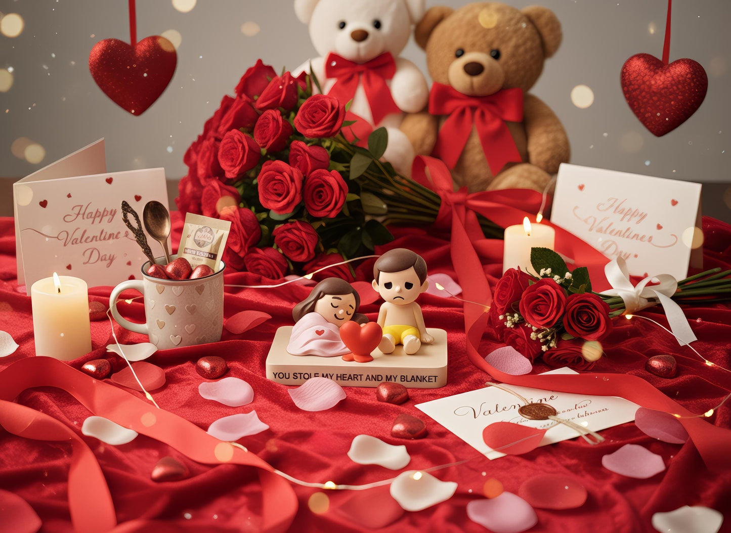 Schattig Bed Beeldje voor Koppels, Samen Slapen Onder één Deken, Grappig Liefdescadeau