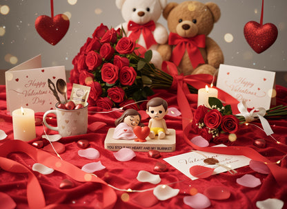 Schattig Bed Beeldje voor Koppels, Samen Slapen Onder één Deken, Grappig Liefdescadeau