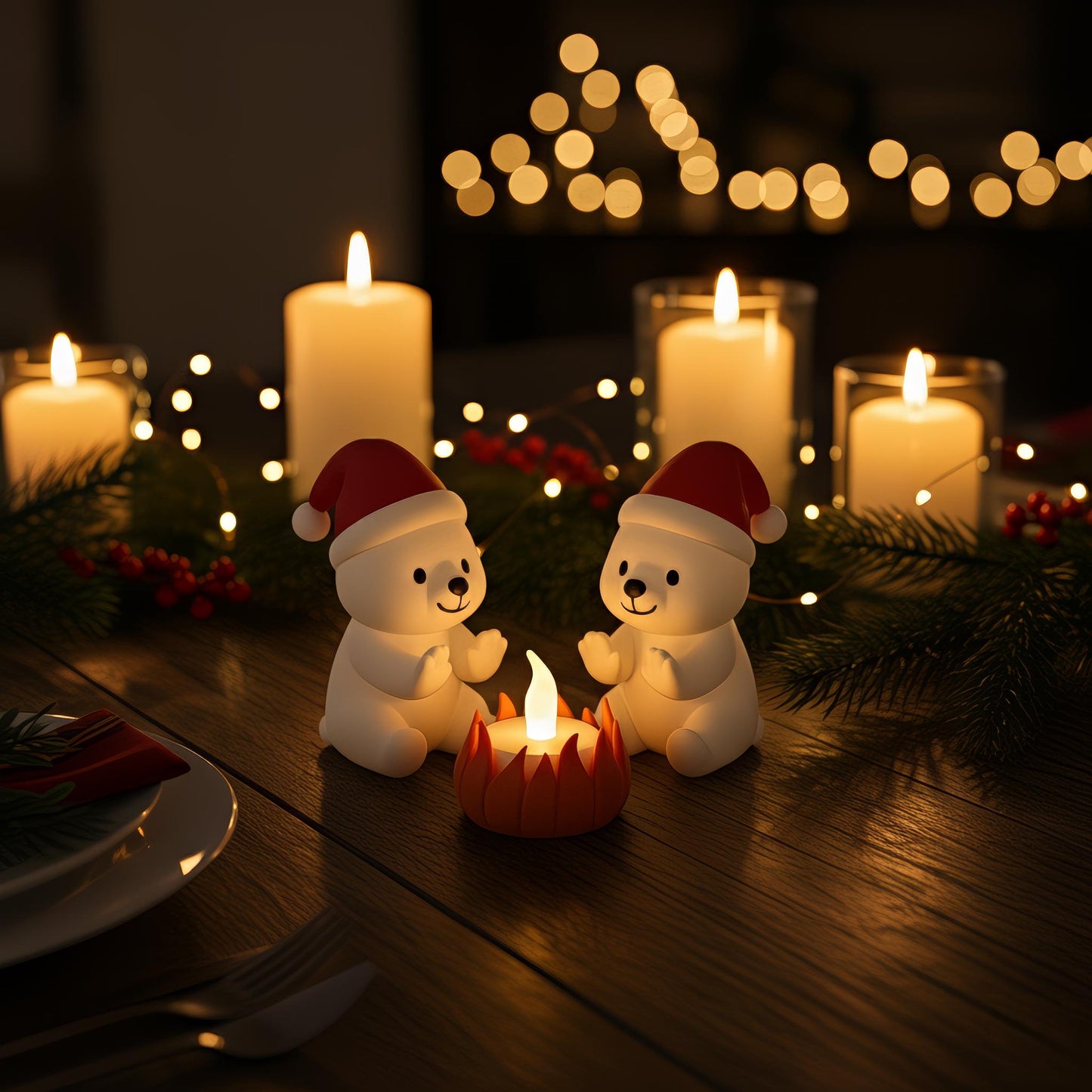 IJsbeer kerstdecoratie met LED – winter dierenfiguur – schattige kerst tafeldecoratie – mini kerstscène kerstdorp – origineel kerstcadeau