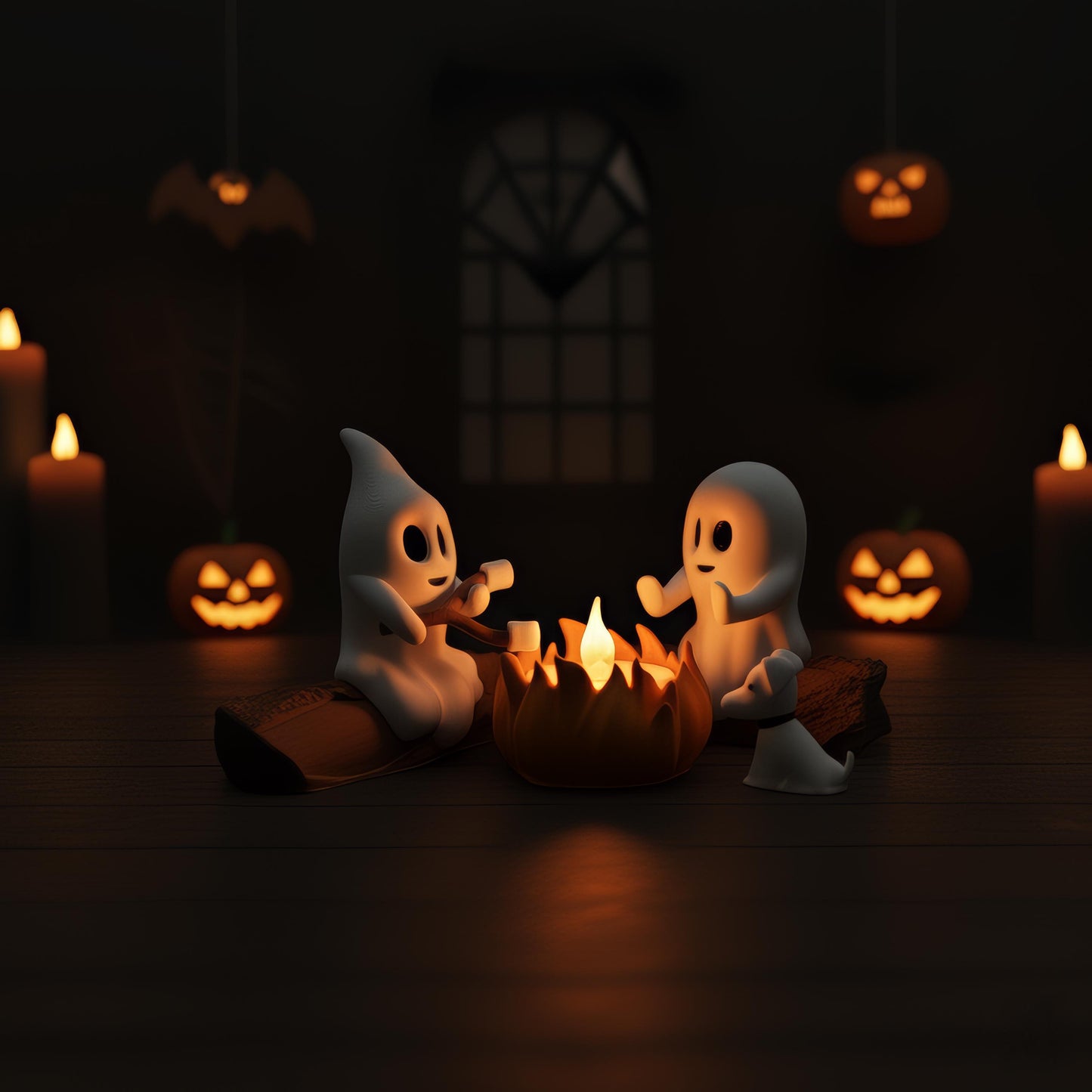 Halloween Spook Kampvuur Decoratie met LED Licht | Schattige Geest Beeldjes | Unieke Herfst & Halloween Tafeldecoratie