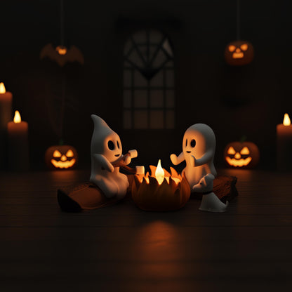 Halloween Spook Kampvuur Decoratie met LED Licht | Schattige Geest Beeldjes | Unieke Herfst & Halloween Tafeldecoratie