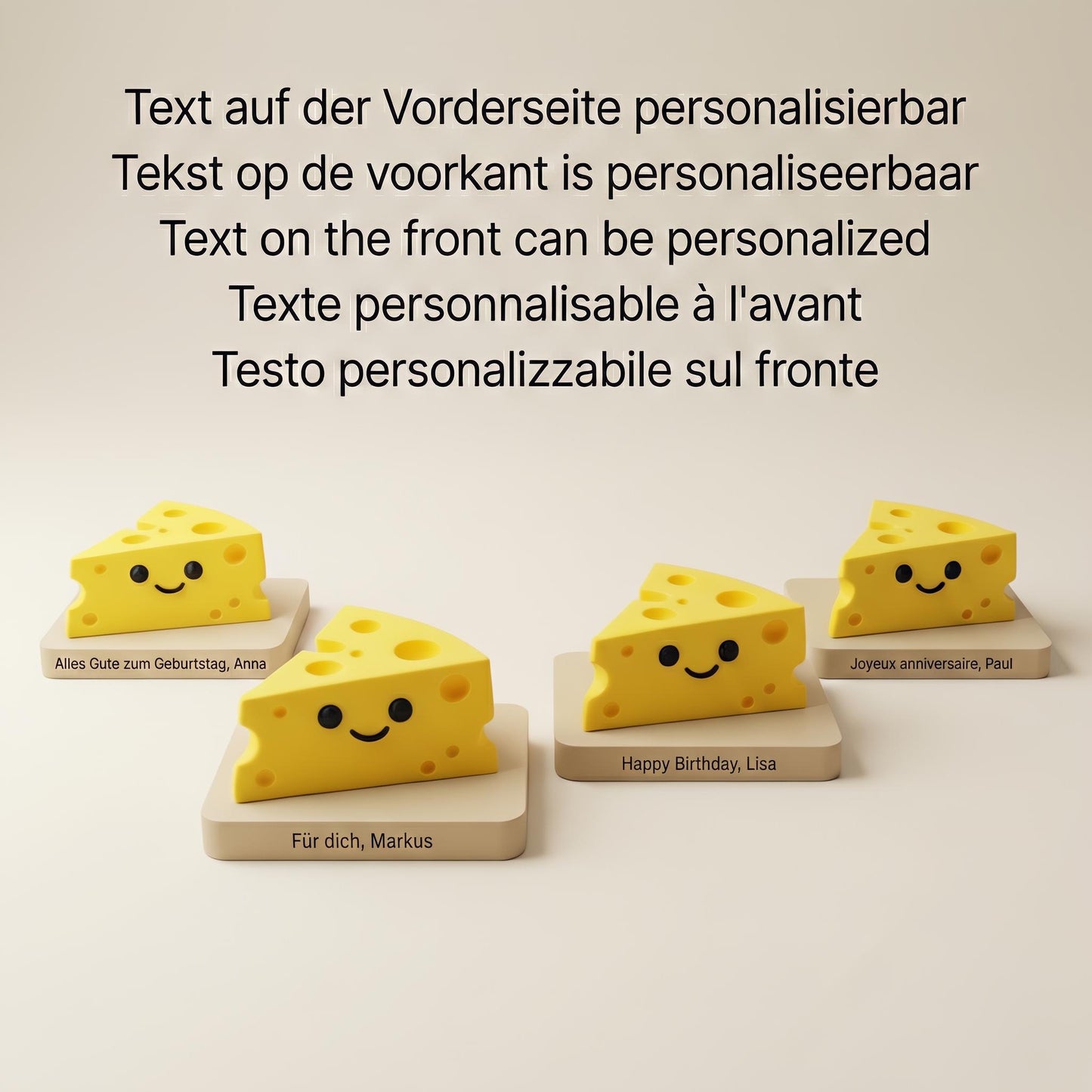 Origineel verjaardagscadeau – grappig kaasje op voet – bureau decoratie – tekst op de voorkant personaliseerbaar – cadeau voor hem/haar