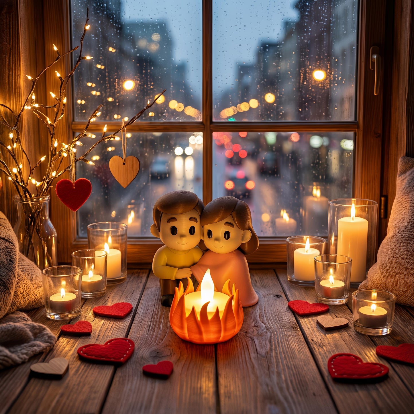 Gepersonaliseerd Kampvuur Koppel LED Waxinelichthouder “You Melt My Heart” – Romantisch Valentijnscadeau