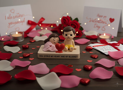 Schattig Bed Beeldje voor Koppels, Samen Slapen Onder één Deken, Grappig Liefdescadeau