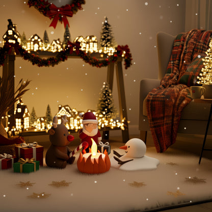 Kerstdecoratie miniatuur LED kerstkampvuur met kerstman rendier en smeltende sneeuwpop | grappig kerstcadeau | kerst tafeldecoratie