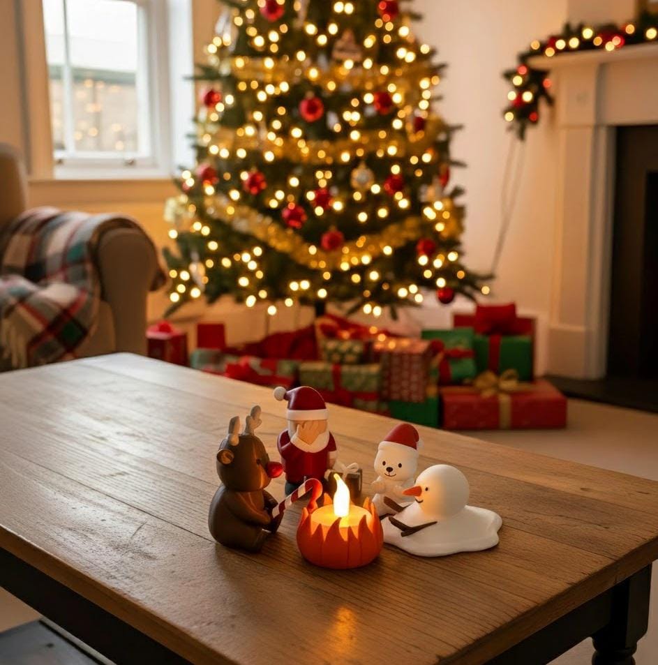 Kerstdecoratie miniatuur LED kerstkampvuur met kerstman rendier en smeltende sneeuwpop | grappig kerstcadeau | kerst tafeldecoratie