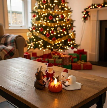 Kerstdecoratie miniatuur LED kerstkampvuur met kerstman rendier en smeltende sneeuwpop | grappig kerstcadeau | kerst tafeldecoratie