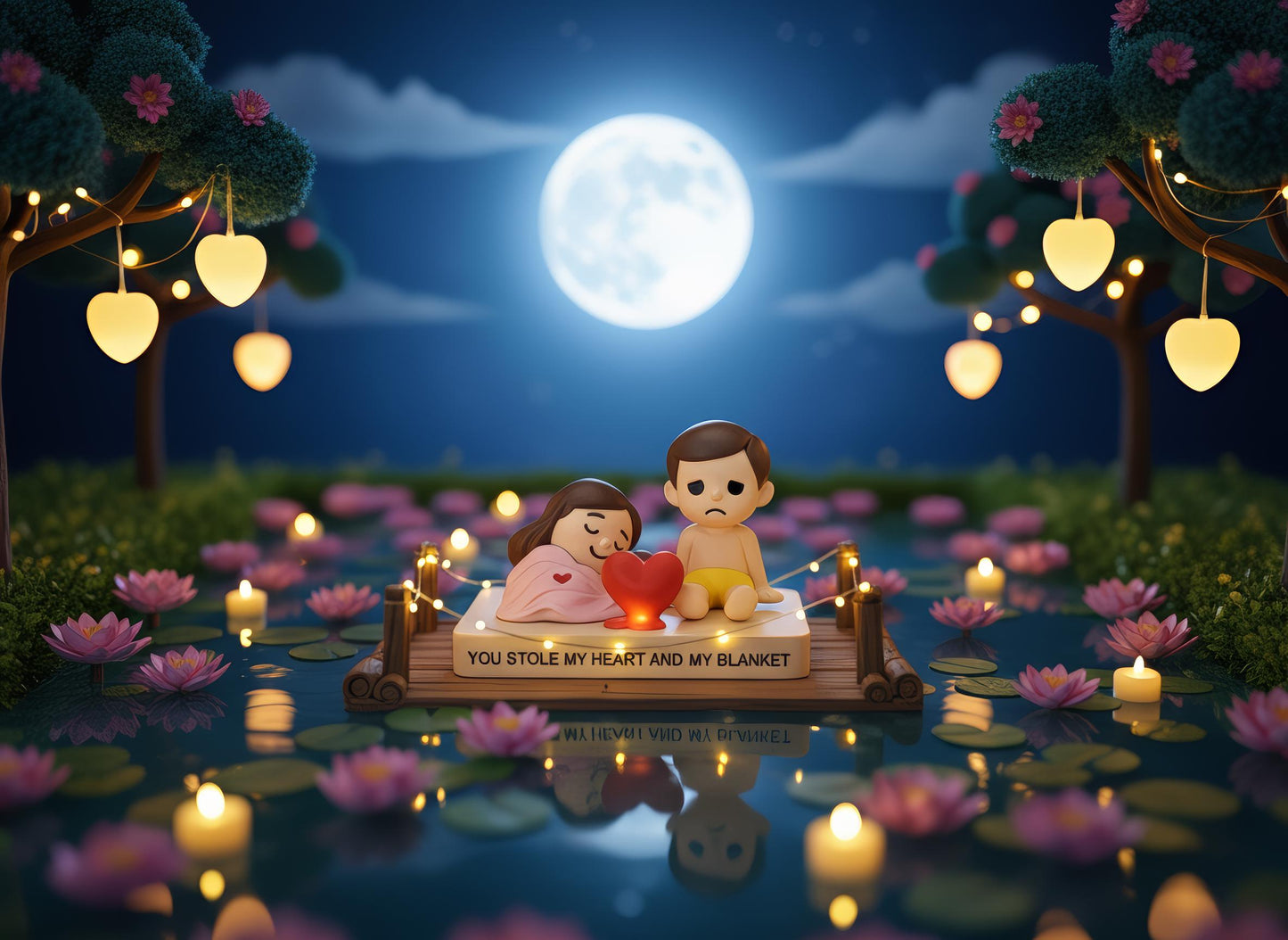 Schattig Bed Beeldje voor Koppels, Samen Slapen Onder één Deken, Grappig Liefdescadeau