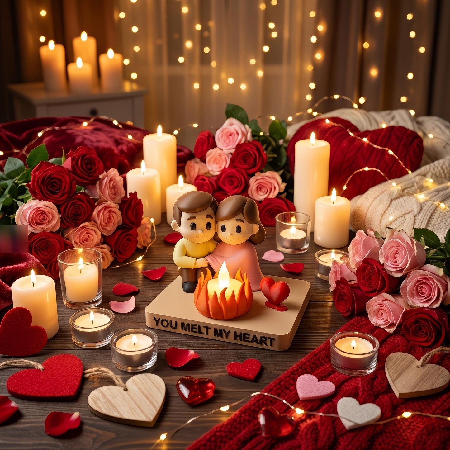 Gepersonaliseerd Kampvuur Koppel LED Waxinelichthouder “You Melt My Heart” – Romantisch Valentijnscadeau