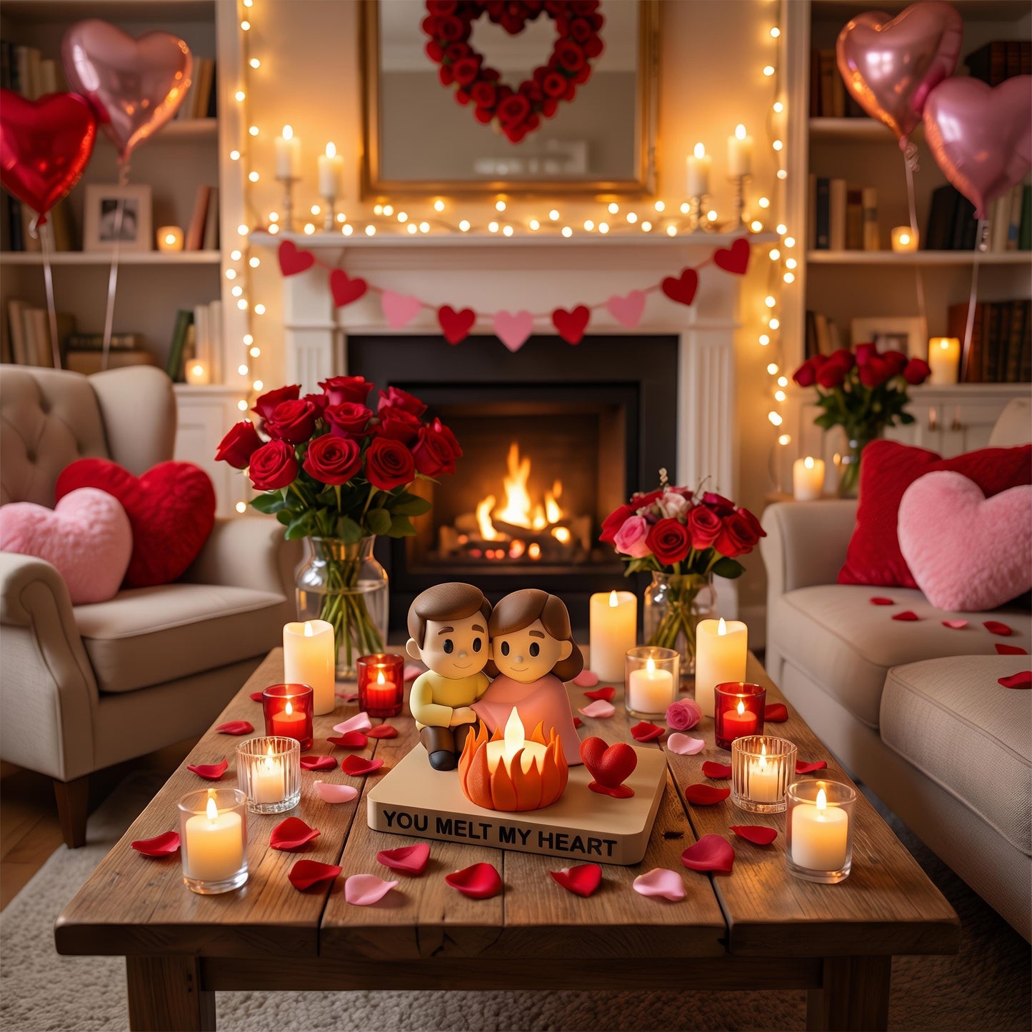 Gepersonaliseerd Kampvuur Koppel LED Waxinelichthouder “You Melt My Heart” – Romantisch Valentijnscadeau