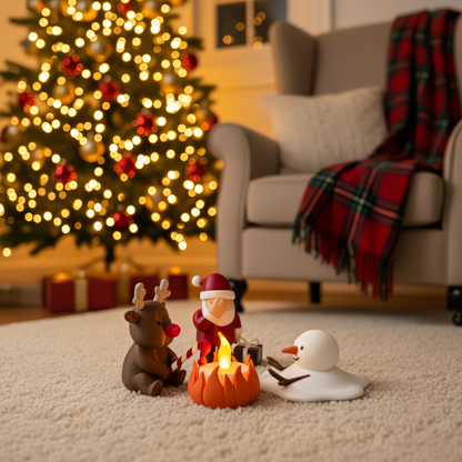 Kerstdecoratie miniatuur LED kerstkampvuur met kerstman rendier en smeltende sneeuwpop | grappig kerstcadeau | kerst tafeldecoratie