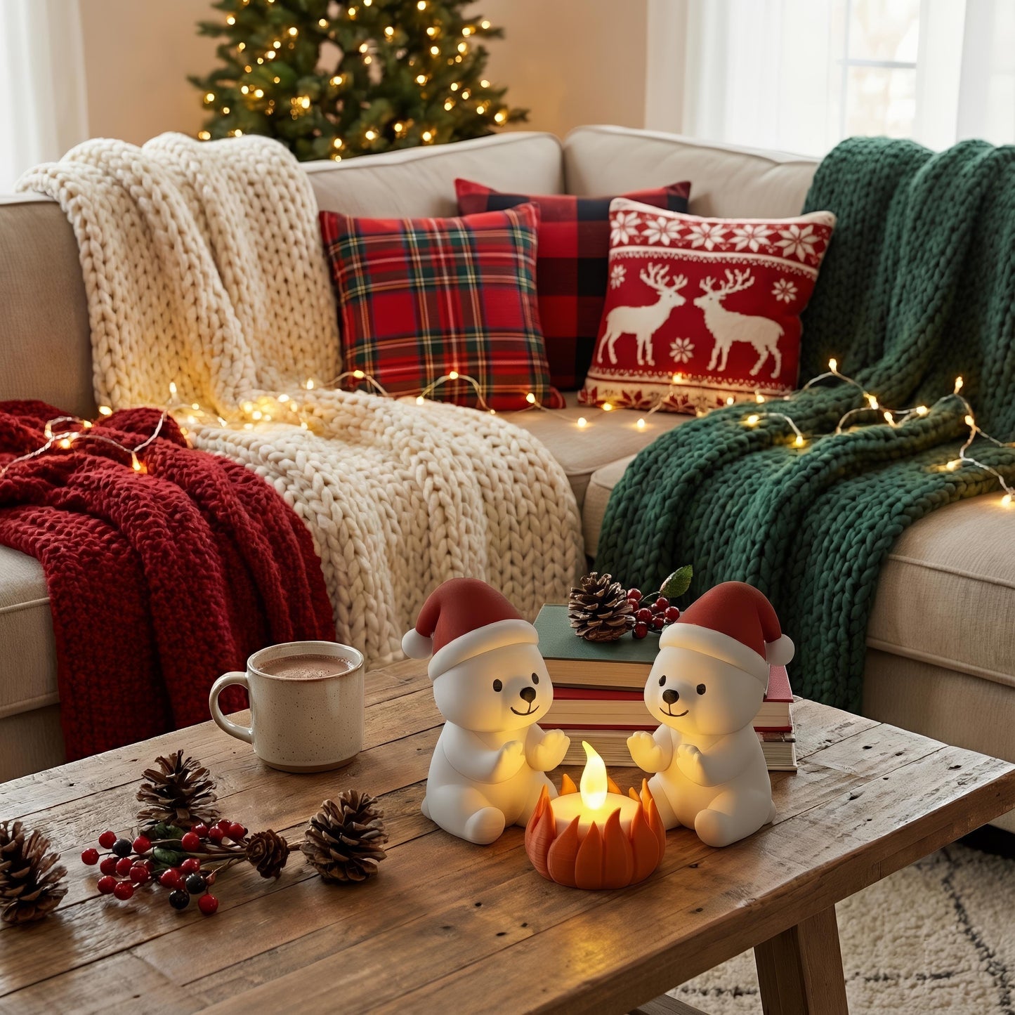 IJsbeer kerstdecoratie met LED – winter dierenfiguur – schattige kerst tafeldecoratie – mini kerstscène kerstdorp – origineel kerstcadeau