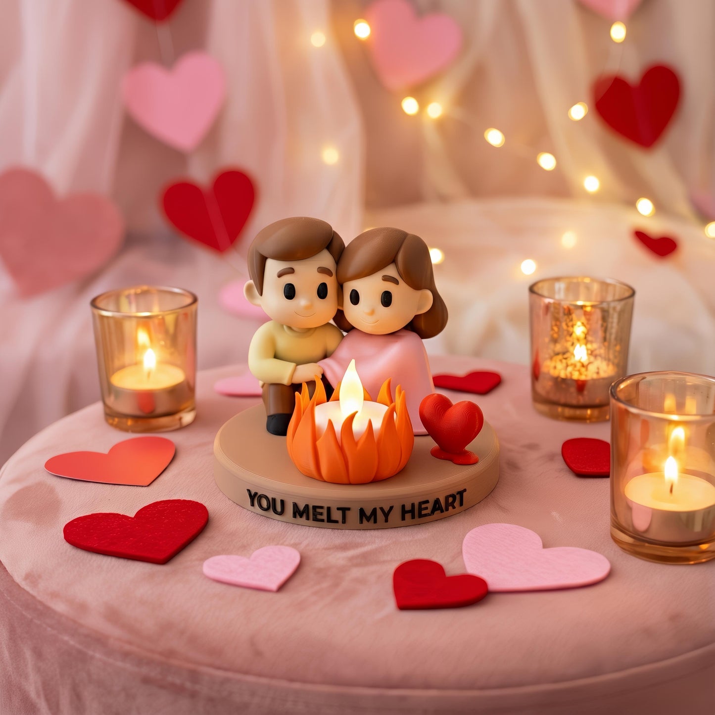 Gepersonaliseerd Kampvuur Koppel LED Waxinelichthouder “You Melt My Heart” – Romantisch Valentijnscadeau