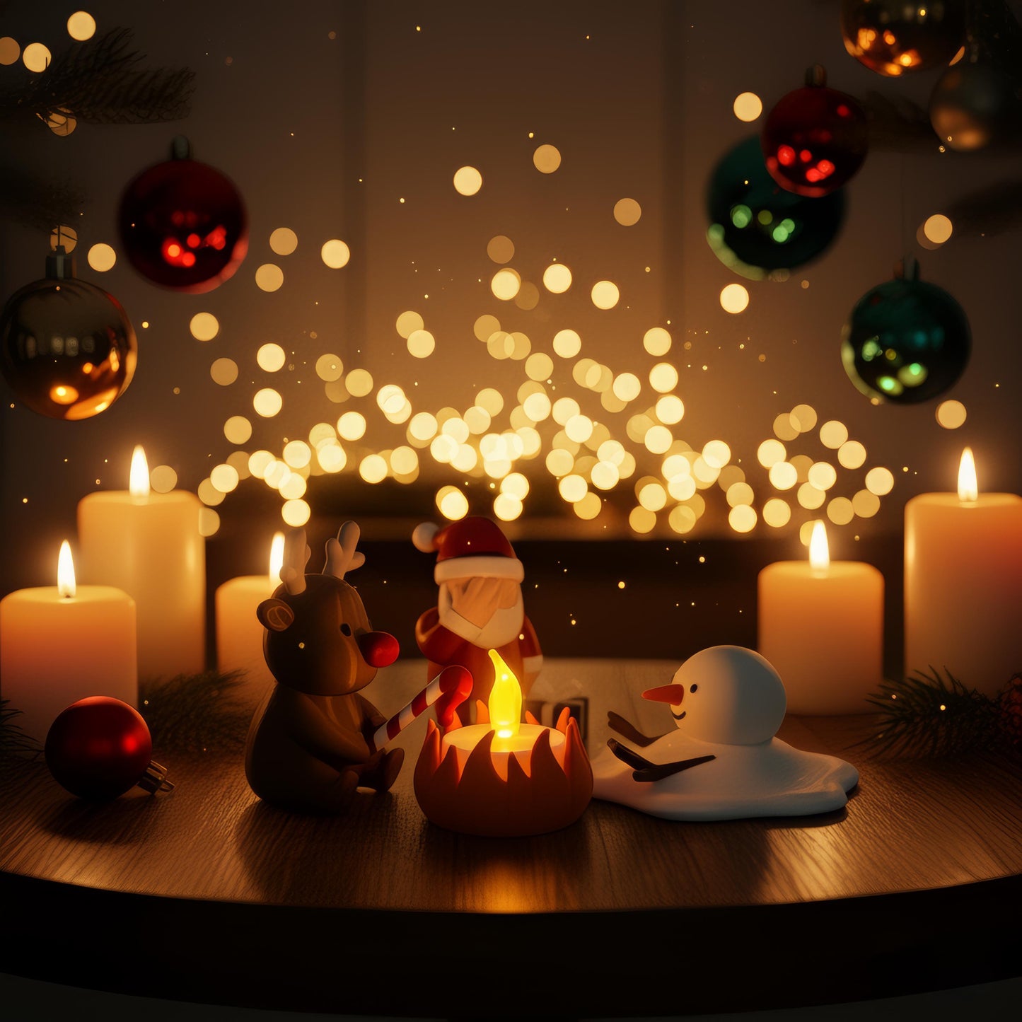 Kerstdecoratie miniatuur LED kerstkampvuur met kerstman rendier en smeltende sneeuwpop | grappig kerstcadeau | kerst tafeldecoratie