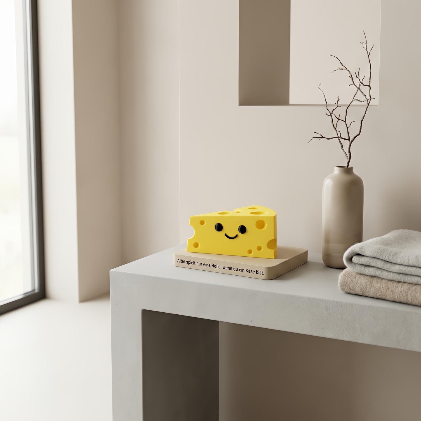 Origineel verjaardagscadeau – grappig kaasje op voet – bureau decoratie – tekst op de voorkant personaliseerbaar – cadeau voor hem/haar