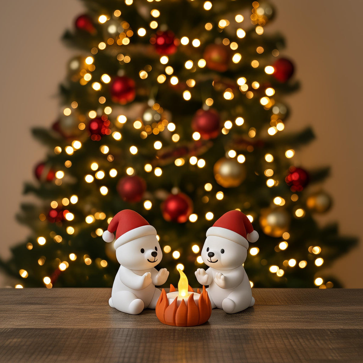 IJsbeer kerst tafeldecoratie detail – LED licht effect close-up