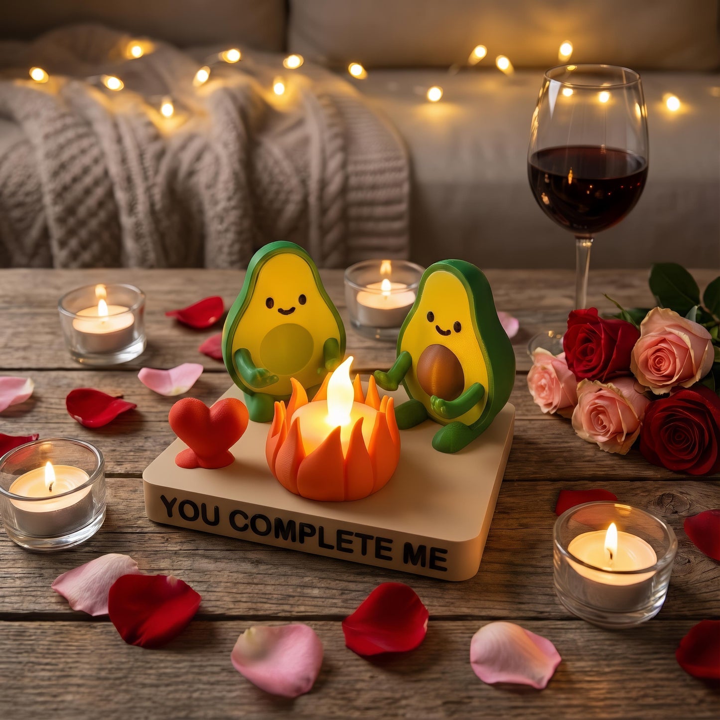 Gepersonaliseerde Avocado Waxinelichthouder voor Stellen - Uniek Valentijn Cadeau voor Haar en Hem - Gezellige Woondecoratie