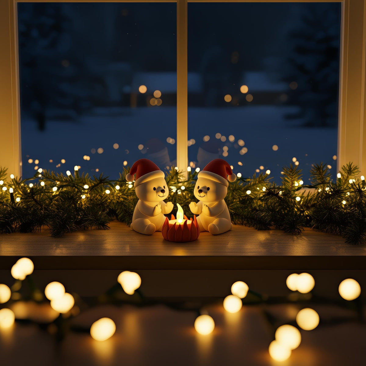 IJsbeer kerstdecoratie – schattig LED-effect van het kampvuur