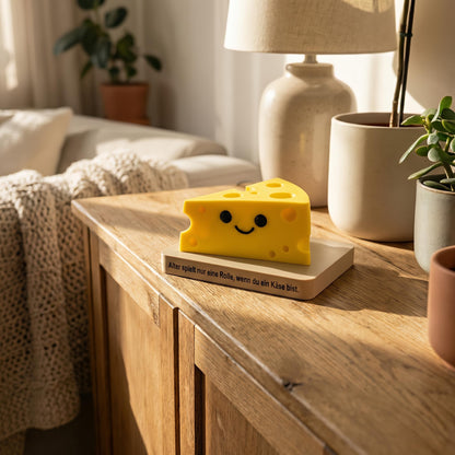 Origineel verjaardagscadeau – grappig kaasje op voet – bureau decoratie – tekst op de voorkant personaliseerbaar – cadeau voor hem/haar