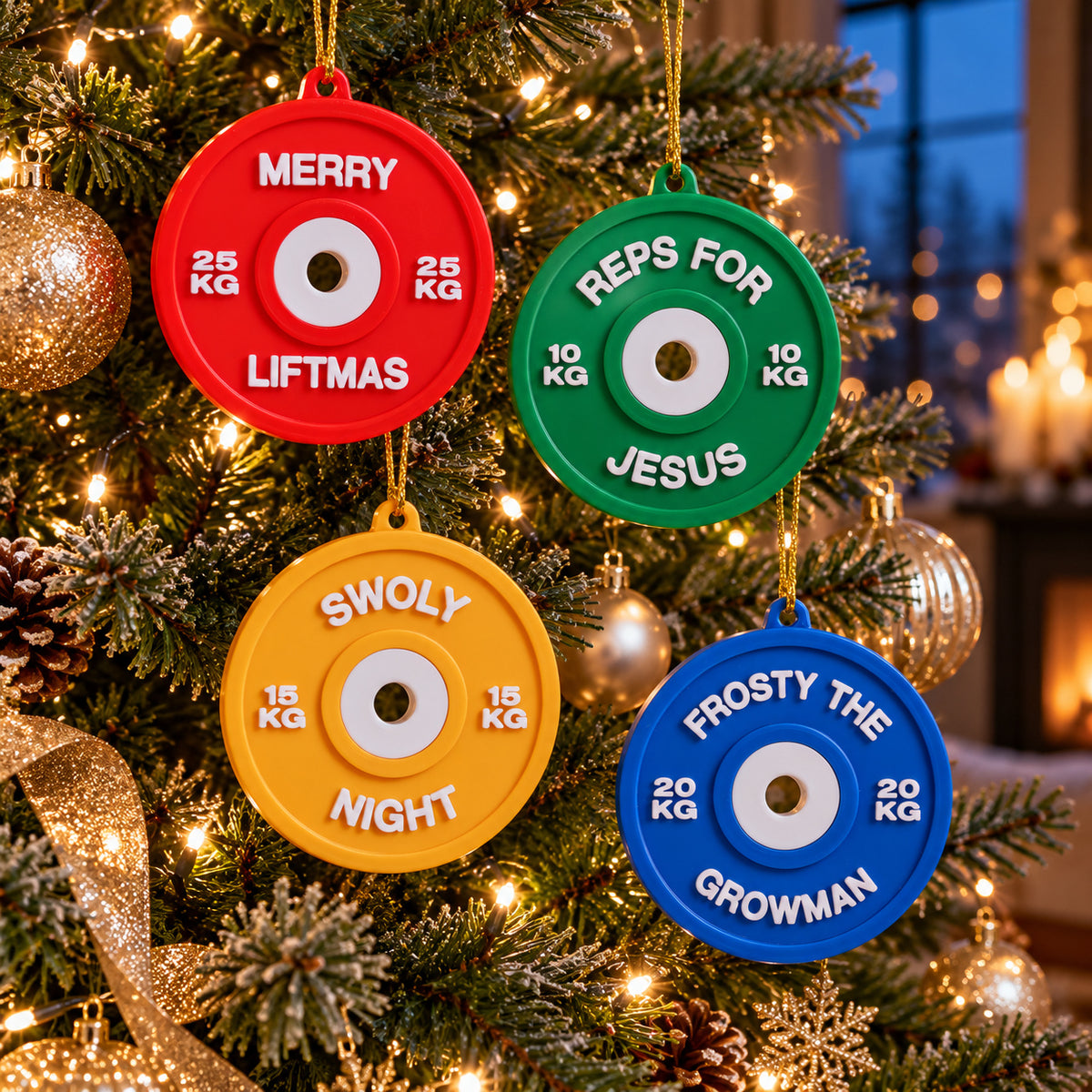 Fitness Kerstballen – set van 4 gewichtschijven