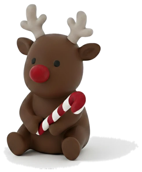 Rendier Rudolph met rode neus en een zuurstok