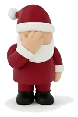 Kerstman-figuurtje met zijn hand voor zijn gezicht