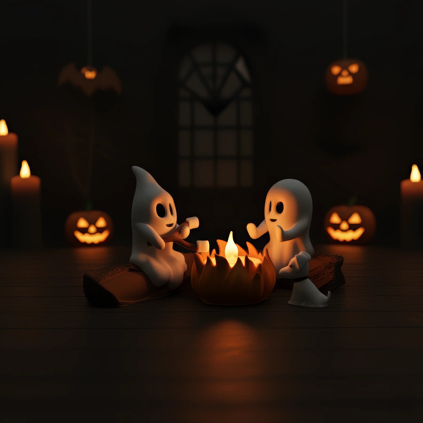 Ghost Campfire in donkere Halloween setting