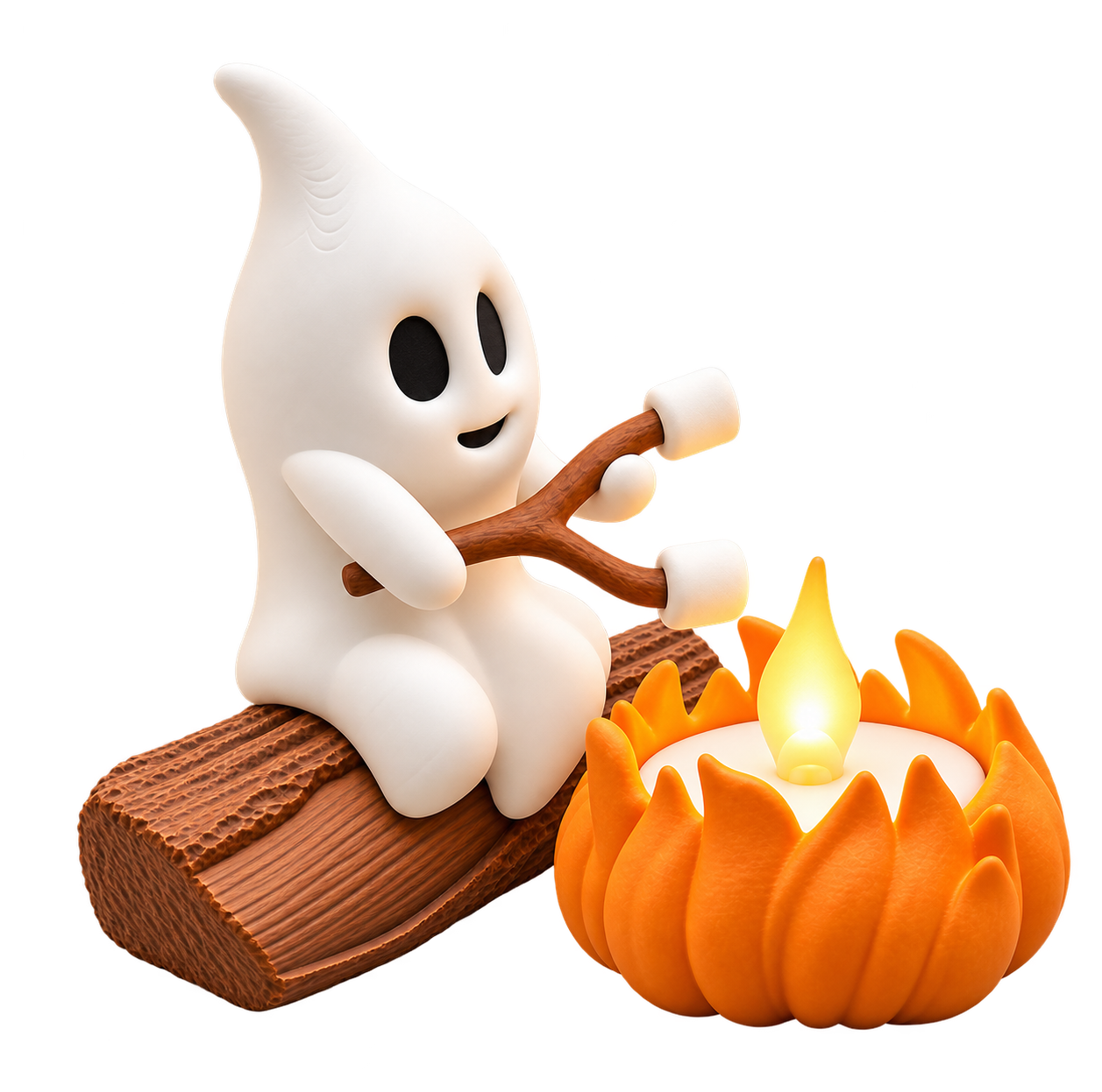 Spookje roostert marshmallows bij het kampvuur