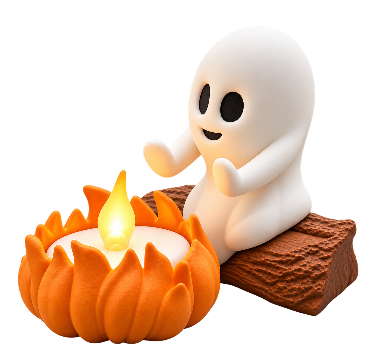 Spookje warmt zijn handen bij het kampvuur
