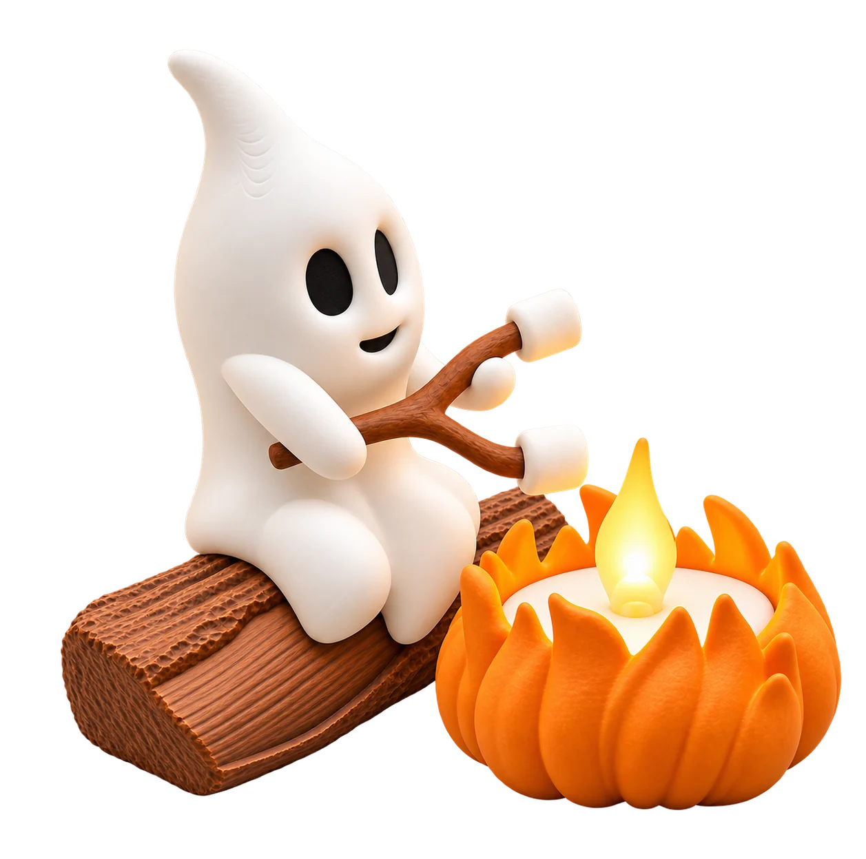 Spookje roostert marshmallows bij het kampvuur