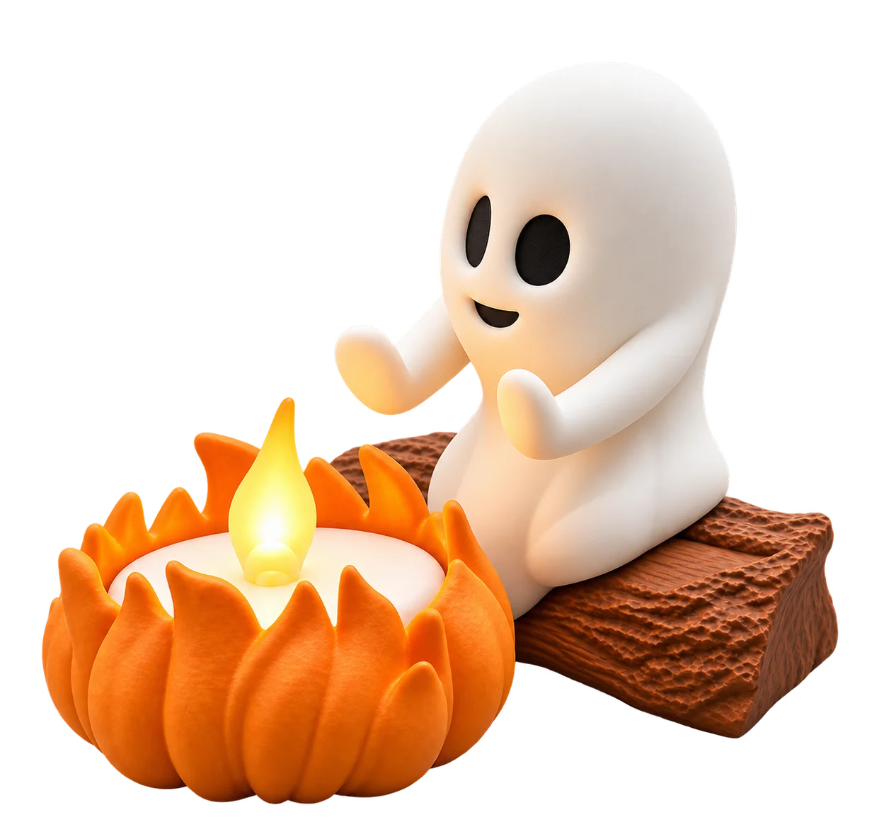 Spookje warmt zijn handen bij het kampvuur